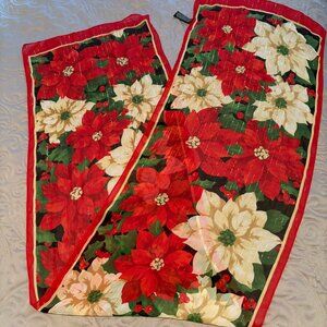 Holiday floral poinsettia oblong scarf with gold threads, 100% polyester